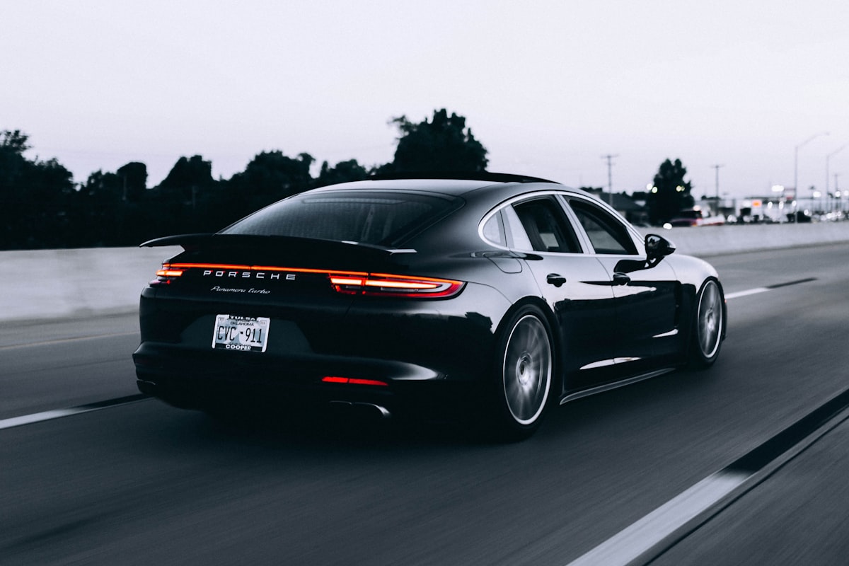 Hybrid car driving on an open highway